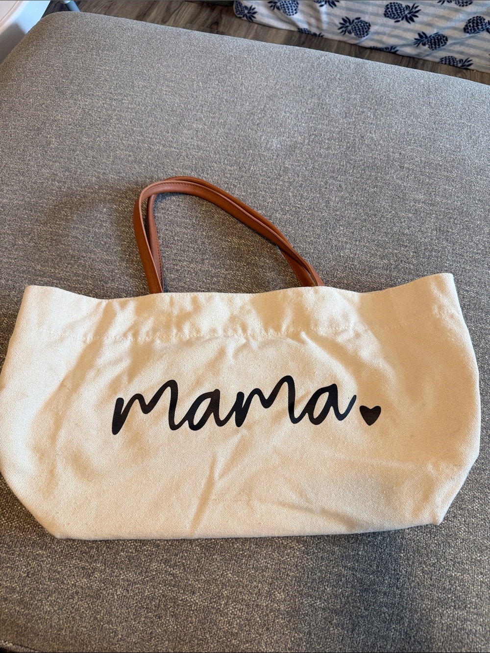 Canvas 'Mama' Tote Bag with Brown Handles